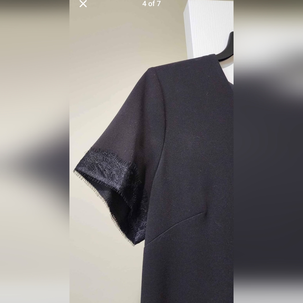 Karl Lagerfeld Flapper Style, Black Lace & Faux Leather Trim Dress - Picture 4 of 7